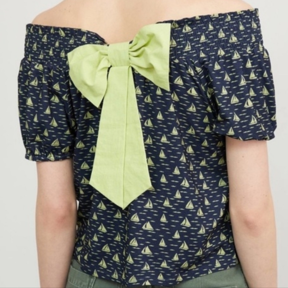 NWT Anthropologie Navy and Yellow Sailboat Print Top - Picture 8 of 8